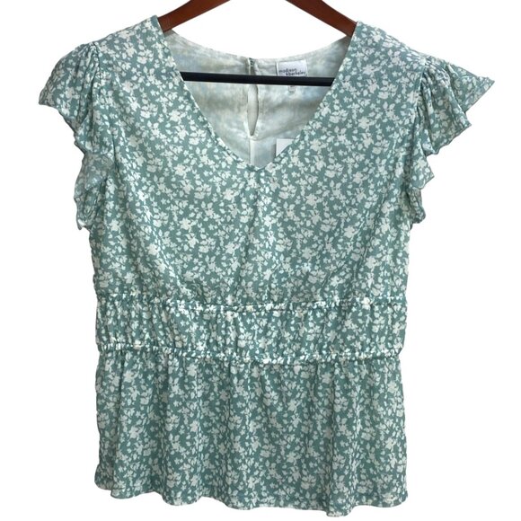 Madison & Berkeley Women's Floral Flowy Top Sea Green Size M - Picture 1 of 4
